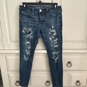 American Eagle Outfitters Women's Ripped Dark Blue Skinny Jeans